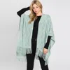 Fashnzfab Patterned Fringe Ruana Poncho In Green