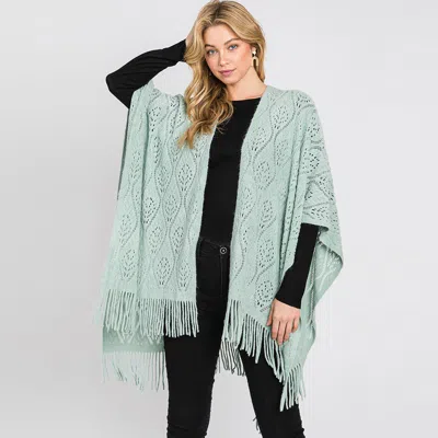 Fashnzfab Patterned Fringe Ruana Poncho In Green