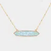 Fashnzfab Patterned Hexagon Pendant Necklace In Blue