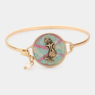 Fashnzfab Patterned Mermaid Accented Pearl Charm Hook Bracelet Worn Gold In Green