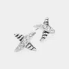 Fashnzfab Patterned Metal Rhinestone Stud Earrings - Antique Silver In Silver