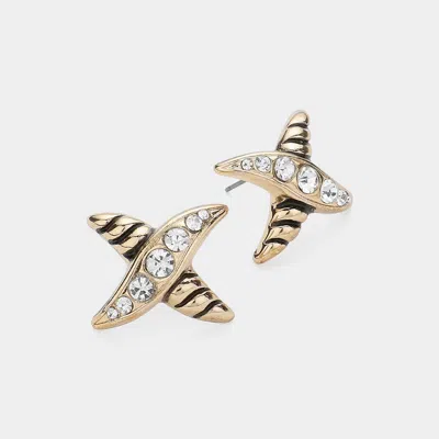 Fashnzfab Patterned Metal Rhinestone Stud Earrings In Gold