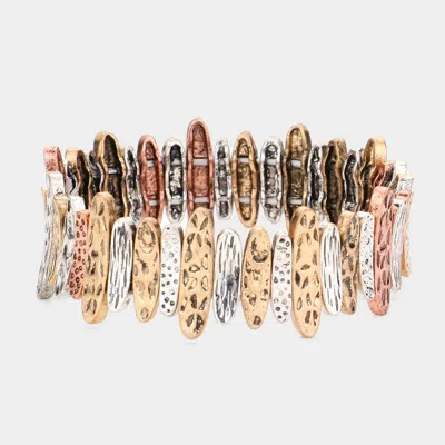 Fashnzfab Patterned Metal Stretch Bracelet In Gold