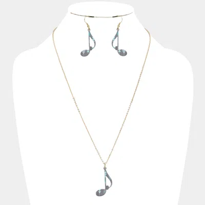 Fashnzfab Patterned Music Note Pendant Necklace In Gold