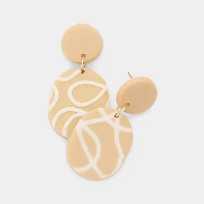 Fashnzfab Patterned Oval Polymer Clay Dangle Earrings - Neutral In Gold