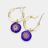 Fashnzfab Patterned Round Dangle Metal Hoop Pin Catch Earrings In Blue