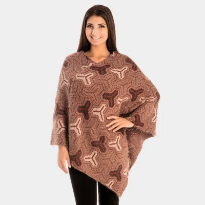 Fashnzfab Patterned V-neck Poncho In Brown