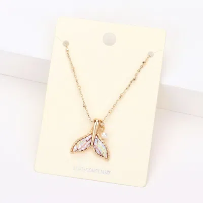 Fashnzfab Patterned Whale Tail Pearl Pendant Necklace In Silver