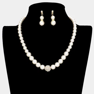 Fashnzfab Pave Ball & Pearl Strand Necklace In White