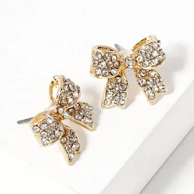 Fashnzfab Pave Bow Stud Earrings - Gold
