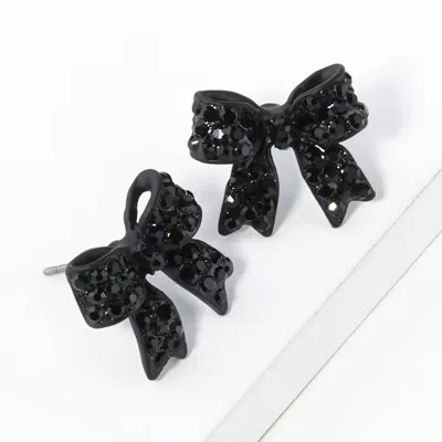 Fashnzfab Pave Bow Stud Earrings In Black