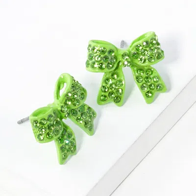 Fashnzfab Pave Bow Stud Earrings In Green