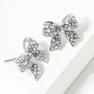 Fashnzfab Pave Bow Stud Earrings In Metallic