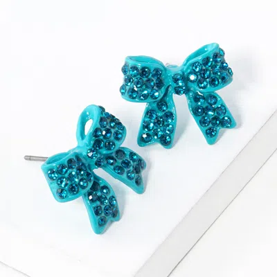 Fashnzfab Pave Bow Stud Earrings In Multi
