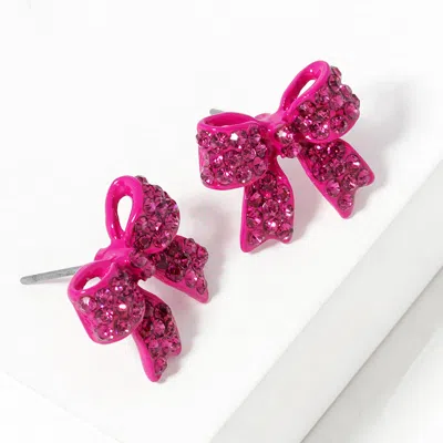 Fashnzfab Pave Bow Stud Earrings In Pink