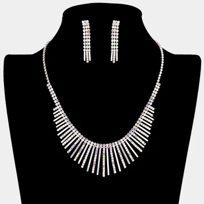 Fashnzfab Pave Crystal Rhinestone Bar Metal Bar Fringe Necklace In Multi