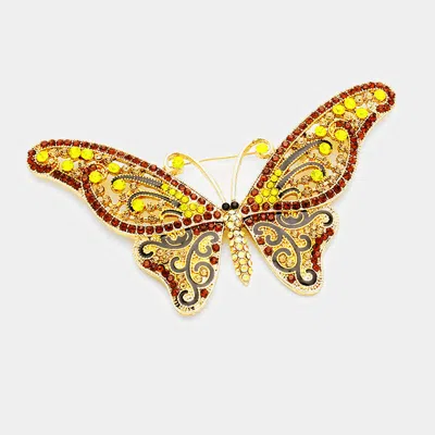 Fashnzfab Pave Crystal Rhinestone Butterfly Pin Brooch In Gold