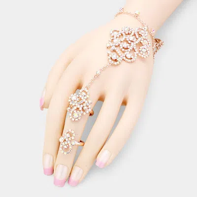 Fashnzfab Pave Crystal Rhinestone Hand Chain Evening Bracelet Ab, Rose Gold In Silver