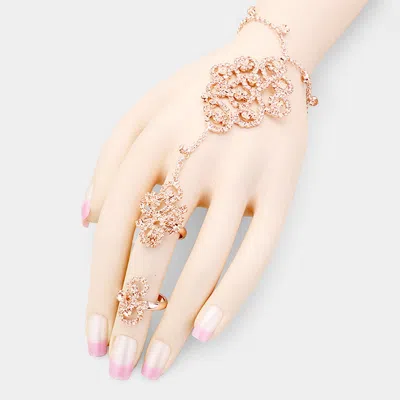 Fashnzfab Pave Crystal Rhinestone Hand Chain Evening Bracelet Peach, Rose Gold In Multi