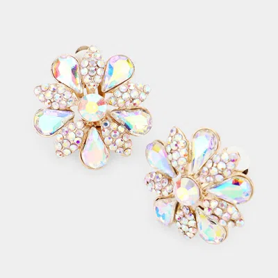 Fashnzfab Pave Crystal Teardrop Floral Evening Clip On Earrings In Multi