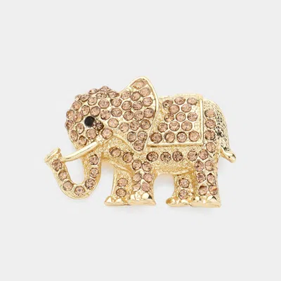 Fashnzfab Pave Glass Crystal Elephant Pin Brooch In Gold