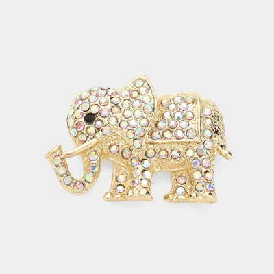 Fashnzfab Pave Glass Crystal Elephant Pin Brooch In Green