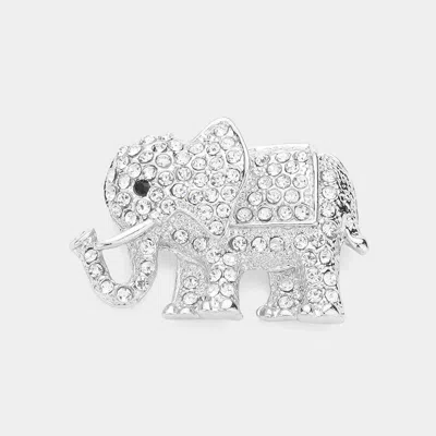 Fashnzfab Pave Glass Crystal Elephant Pin Brooch In Metallic
