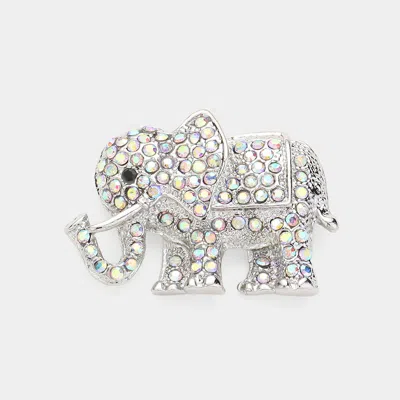 Fashnzfab Pave Glass Crystal Elephant Pin Brooch In Silver