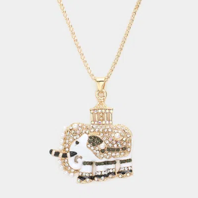 Fashnzfab Pave Glass Crystal Pearl Accented Elephant Pendant Necklace In Gold