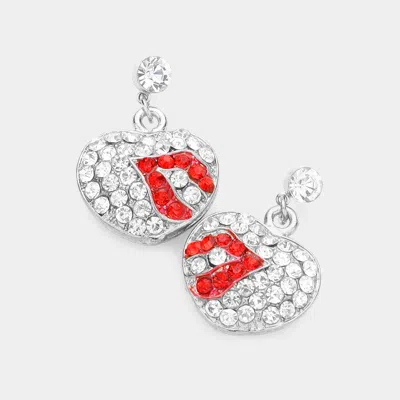 Fashnzfab Pave Heart Lips Earrings In Multi