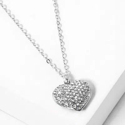 Fashnzfab Pave Heart Pendant Necklace In Silver