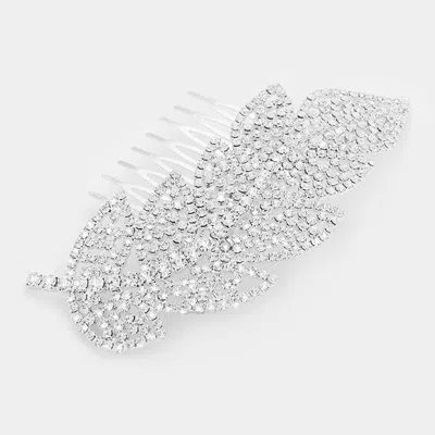 Fashnzfab Pave Rhinestone Leaf Hair Comb In Metallic