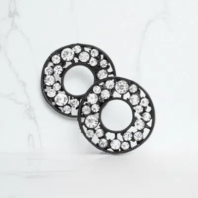 Fashnzfab Pave Rhinestone Wheel Earrings In Black