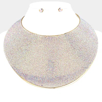 Fashnzfab Pave Rhinestone Wide Metal Armor Collar Necklace In Gray