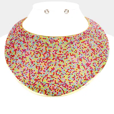 Fashnzfab Pave Rhinestone Wide Metal Armor Collar Necklace In Multi