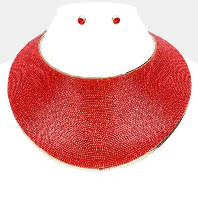 Fashnzfab Pave Rhinestone Wide Metal Armor Collar Necklace In Red