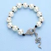 Fashnzfab Pave Snake Pendant Pearl Bracelet White In White