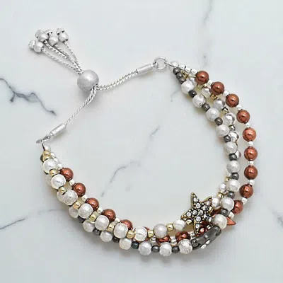 Fashnzfab Pave Star Beaded Bracelet In Multi