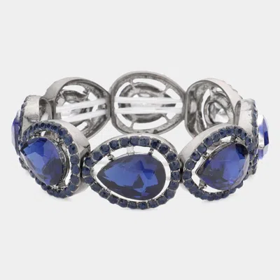 Fashnzfab Pave Teardrop Trim Glass Crystal Stretch Evening Bracelet In Blue