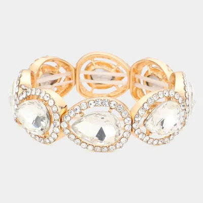 Fashnzfab Pave Teardrop Trim Glass Crystal Stretch Evening Bracelet In Gold