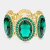 Fashnzfab Pave Trim Crystal Oval Stone Stretch Evening Bracelet Green In Green