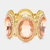 Fashnzfab Pave Trim Crystal Oval Stone Stretch Evening Bracelet Peach In Pink