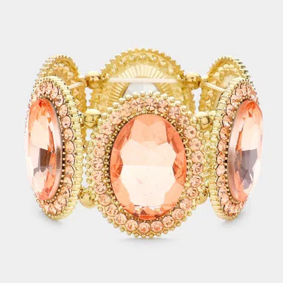 Fashnzfab Pave Trim Crystal Oval Stone Stretch Evening Bracelet Peach In Pink