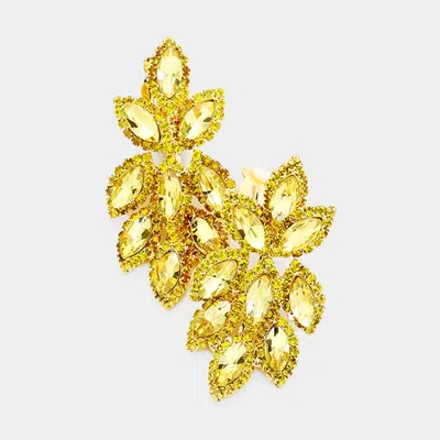 Fashnzfab Pave Trim Crystal Rhinestone Oval Clustered Clip On Earrings - Yellow