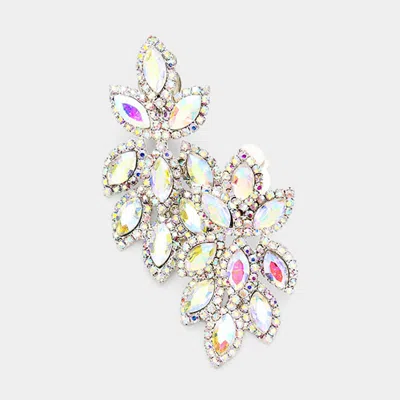 Fashnzfab Pave Trim Crystal Rhinestone Oval Clustered Clip On Earrings In Multi