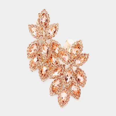 Fashnzfab Pave Trim Crystal Rhinestone Oval Clustered Clip On Earrings In Pink