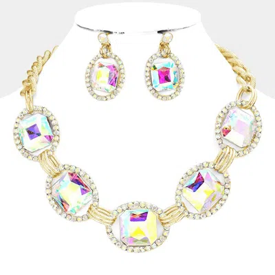 Fashnzfab Pave Trim Glass Crystal Link Necklace - Ab, Gold In Multi