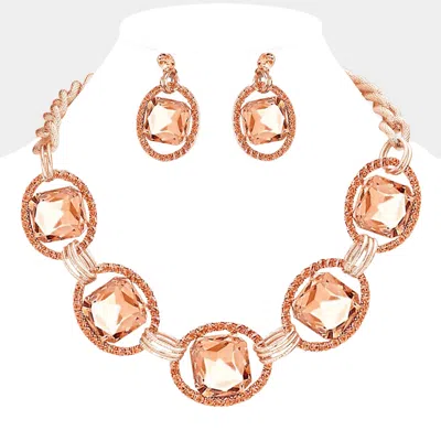 Fashnzfab Pave Trim Glass Crystal Link Necklace - Peach, Rose Gold In Multi