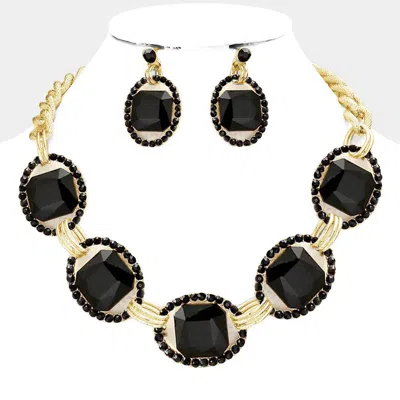 Fashnzfab Pave Trim Glass Crystal Link Necklace - Black, Gold