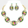 Fashnzfab Pave Trim Glass Crystal Link Necklace In Gold